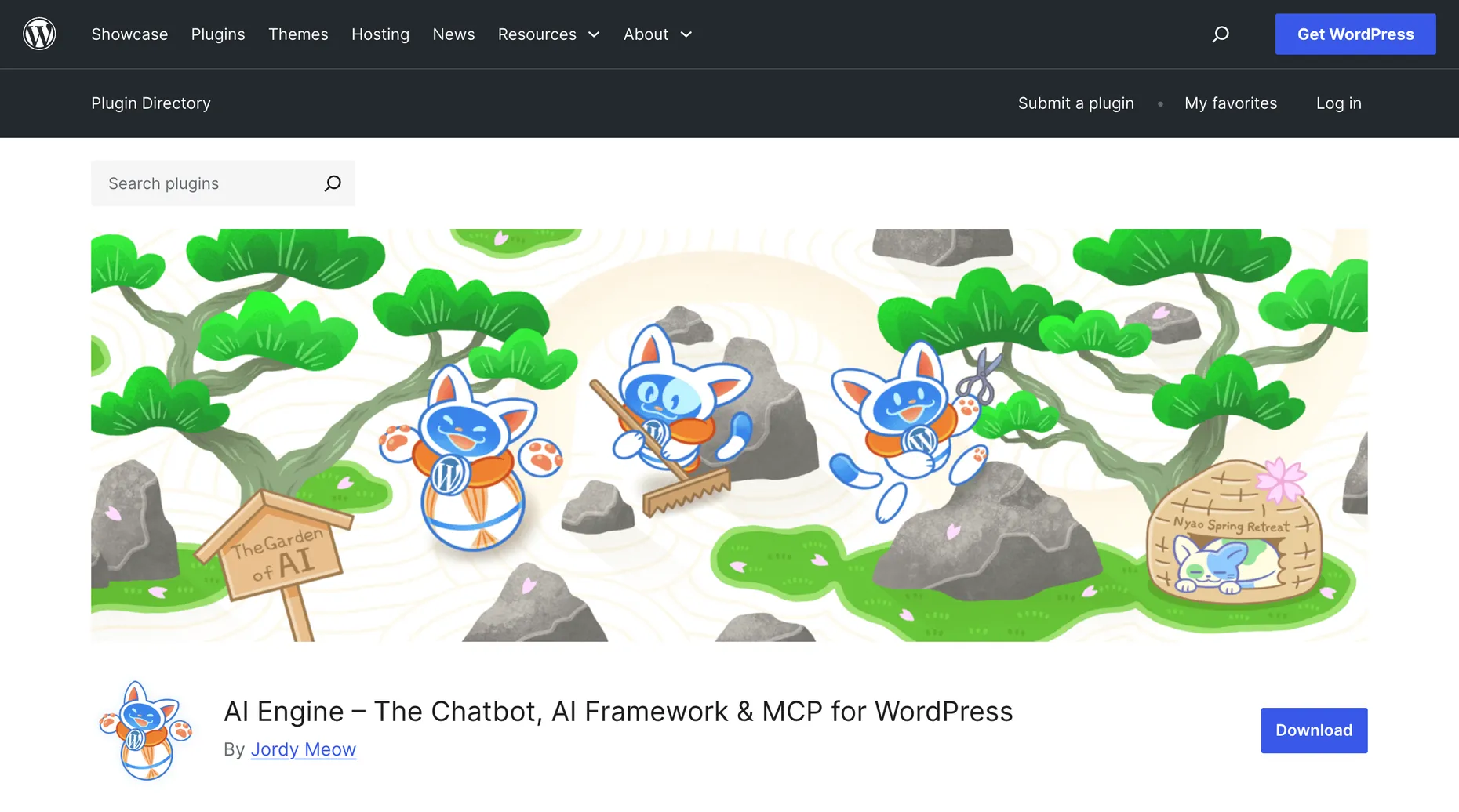 AI Engine plugin page on WordPress.org describing its chatbot and AI framework