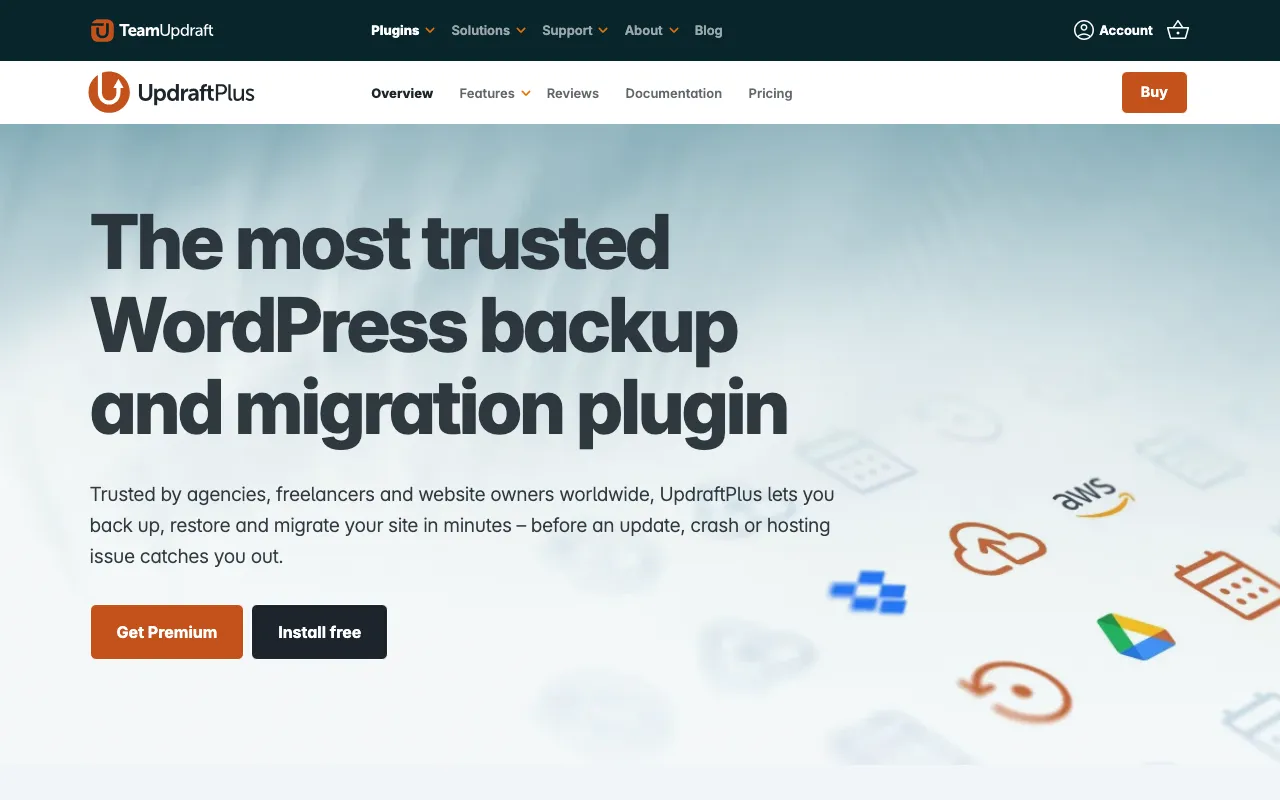 UpdraftPlus homepage screenshot