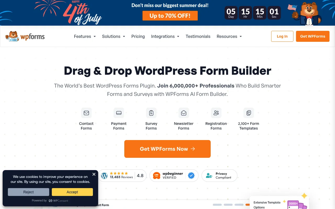 WPForms homepage screenshot