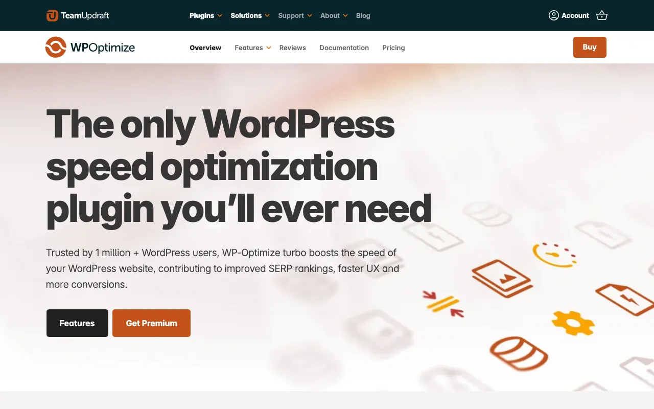 WP-Optimize homepage screenshot