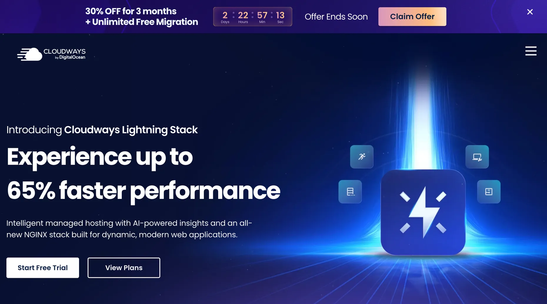 Cloudways managed cloud hosting platform homepage